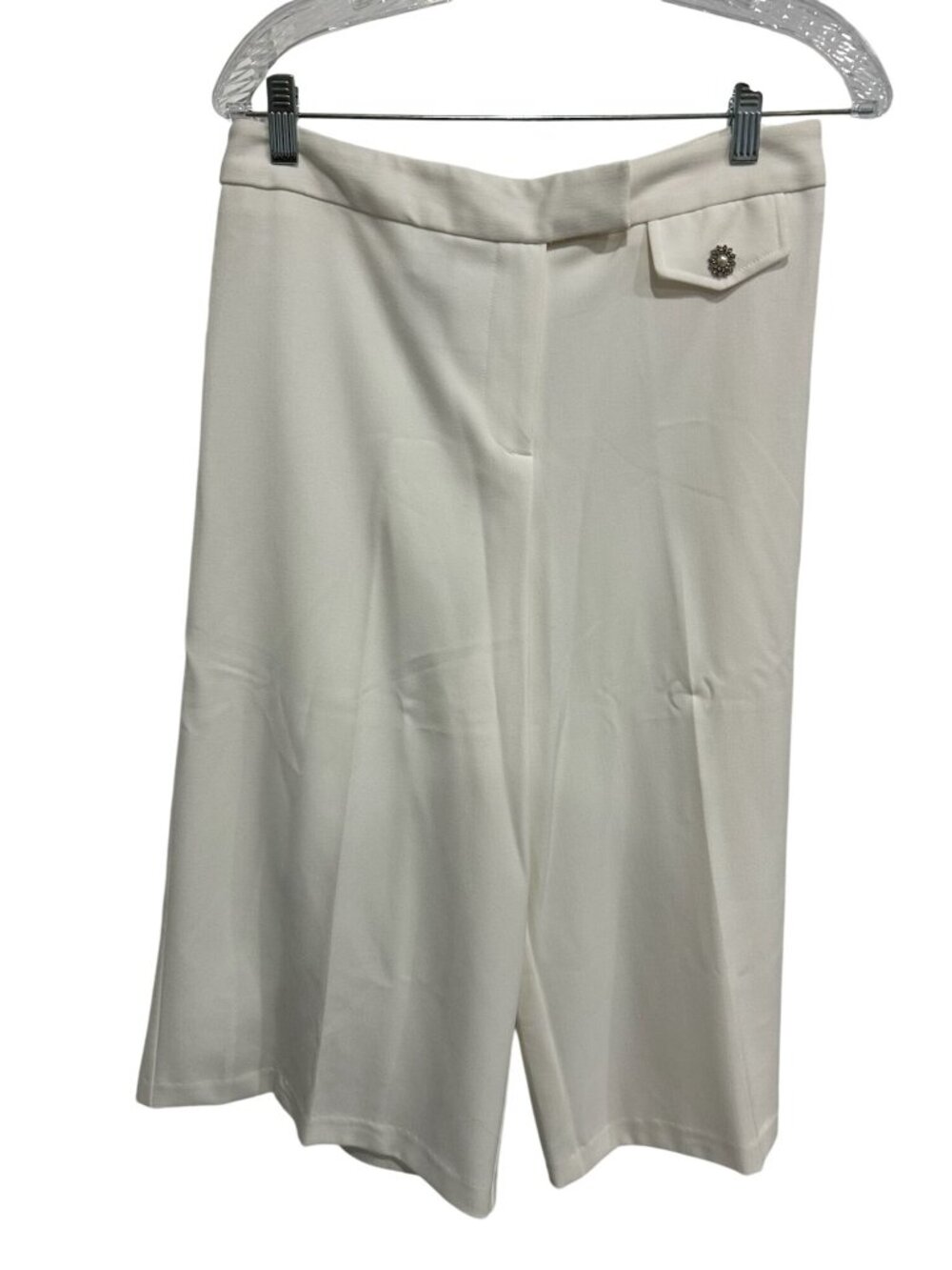 Pantology 8 Winter White Wide Leg Culottes Cropped Pants Pocket Minimalist NWT